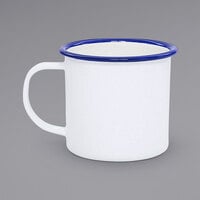 Crow Canyon Home V11BLU Vintage 12 oz. White Enamelware Mug with Blue Rolled Rim