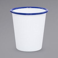 Crow Canyon Home V03BLU Vintage 10 oz. White Short Enamelware Tumbler with Blue Rolled Rim