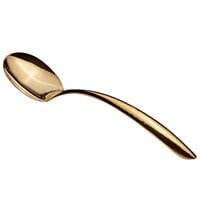 Bon Chef 9457HFG 13 1/2" Gold Hammered Stainless Steel Solid Serving Spoon with Hollow Cool Handle
