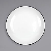 Crow Canyon Home V124BLA Vintage 10 1/2 inch White Coupe Enamelware Plate with Black Rolled Rim