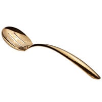 Bon Chef 9458HFG 13 1/2" Gold Hammered Stainless Steel Slotted Serving Spoon with Hollow Cool Handle