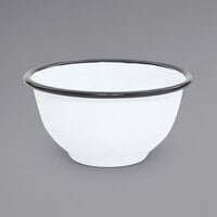 Crow Canyon Home V02BLA Vintage 16 oz. White Round Enamelware Footed Bowl with Black Rolled Rim