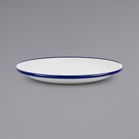 Crow Canyon Home V124BLU Vintage 10 1/2 inch White Coupe Enamelware Plate with Blue Rolled Rim
