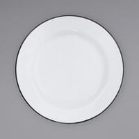 Crow Canyon Home V95BLA Vintage 12 inch White Wide Rim Enamelware Plate with Black Rolled Rim