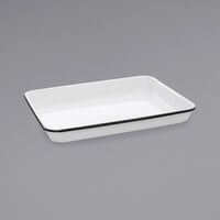 Crow Canyon Home V190BLA Vintage 11 1/4" x 8 3/4" White Rectangular Enamelware Tray with Black Rolled Rim