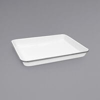 Crow Canyon Home V190GRY Vintage 11 1/4" x 8 3/4" White Rectangular Enamelware Tray with Grey Rolled Rim