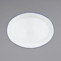 Crow Canyon Home V61BLU Vintage 18 inch x 13 inch White Enamelware Oval Platter with Blue Rolled Rim