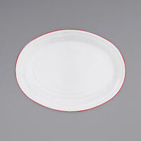 Crow Canyon Home V61RED Vintage 18" x 13" White Enamelware Oval Platter with Red Rolled Rim