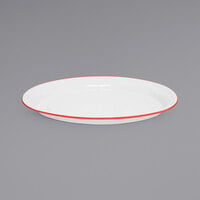 Crow Canyon Home V61RED Vintage 18 inch x 13 inch White Enamelware Oval Platter with Red Rolled Rim