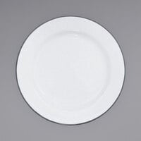 Crow Canyon Home V99GRY Vintage 8 inch White Wide Rim Enamelware Plate with Grey Rolled Rim