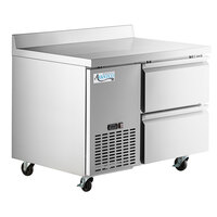 Avantco 44" Stainless Steel Two Drawer Extra Deep Worktop Refrigerator with 3 1/2" Backsplash