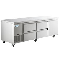 Avantco 93" Stainless Steel Extra Deep Undercounter Refrigerator with 4 Left Drawers and 1 Door