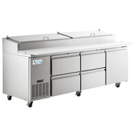 Avantco SSPPT-3K 93 inch 1 Door Refrigerated Pizza Prep Table with 4 Drawers