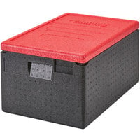 Cambro Cam GoBox® Black Top Loading EPP Insulated Food Pan Carrier with Red Lid - 8" Deep Full-Size Pan Max Capacity