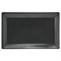 Front of the House DSP002BKP22 Spiral Ink 11 inch x 7 inch Semi-Matte Black Rectangular Porcelain Plate - 6/Case