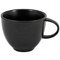 Front of the House DCS023BKP23 Spiral Ink 8 oz. Semi-Matte Black Porcelain Cup - 12/Case