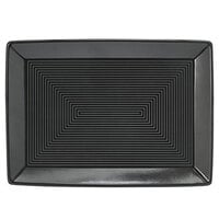 Front of the House DSP001BKP23 Spiral Ink 7 inch x 5 inch Semi-Matte Black Rectangular Porcelain Plate - 12/Case