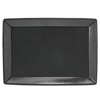 Front of the House DSP001BKP23 Spiral Ink 7" x 5" Semi-Matte Black Rectangular Porcelain Plate - 12/Case