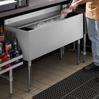 Regency 18 inch x 48 inch Stainless Steel Underbar Ice Bin with Sliding Lid and Bottle Holders