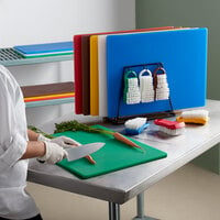 Choice 20 inch x 15 inch x 1/2 inch 6-Board Color-Coded Cutting Board System with Rack and 6 Brushes