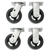 Wesco Industrial Products 272201 5" x 2" 1600 lb. Capacity Moldon Rubber on Cast Iron Hub Swivel and Rigid Caster Set for Platform Truck - 4/Set