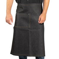 Uncommon Chef 3126 Black Cat Denim Customizable Cotton Uptown Bistro Apron with Black Webbing and 1 Pocket - 33" x 31"