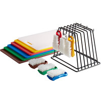 18 inch x 12 inch x 1/2 inch 6-Board Color-Coded Cutting Board System with Rack and 6 Brushes