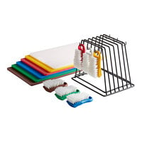 Thunder Group 18" x 12" x 1/2" 6-Board Color-Coded Cutting Board System with Rack and 6 Brushes