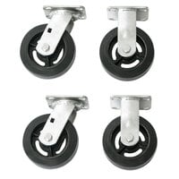Wesco Industrial Products 272202 6 inch x 2 inch 1800 lb. Capacity Moldon Rubber on Cast Iron Hub Swivel and Rigid Caster Set for Platform Truck   - 4/Set