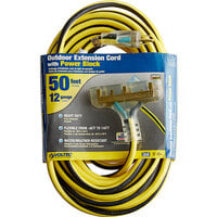 Voltec 05-00124 50' Yellow/Black 12/3 3-Conductor SJTW Triple Outlet Extension Cord - 300V