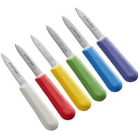 Dexter-Russell 15483 Sani-Safe Bucket of (48) 3 1/2 inch Smooth Paring Knives in Assorted Colors