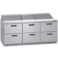 Delfield D4472NP-30M 72 inch 6 Drawer Mega Top Front Breathing Refrigerated Sandwich Prep Table with 5 inch Casters
