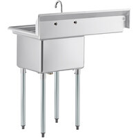 Steelton 38 3/4 inch 18-Gauge Stainless Steel One Compartment Commercial Sink with Faucet and 1 Drainboard - 18 inch x 18 inch x 12 inch Bowl - Left Drainboard
