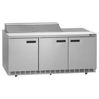 Delfield 4472NP-18M 72 inch 3 Door Mega Top Front Breathing Refrigerated Sandwich Prep Table with 3 inch Casters
