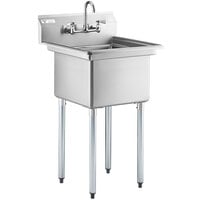 Steelton 24 inch 18-Gauge Stainless Steel One Compartment Commercial Sink with Faucet - 18 inch x 18 inch x 12 inch Bowl