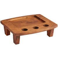 Valor 14 inch x 10 inch x 4 1/2 inch Rubberwood Display Stand with Rustic Chestnut Finish and Sauce Cup Holders