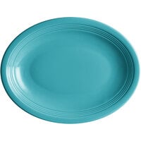 Acopa Capri 11 1/2 inch x 8 3/4 inch Caribbean Turquoise Oval Stoneware Coupe Platter - 12/Case