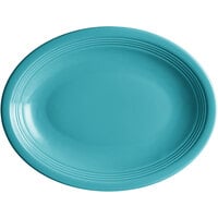 Acopa Capri 11 1/2" x 8 3/4" Caribbean Turquoise Oval Stoneware Coupe Platter - 12/Case