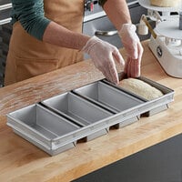 Baker's Mark 1 lb. 4-Strap Glazed Aluminized Steel Bread Loaf Pan - 9 inch x 4 1/2 inch x 2 3/4 inch