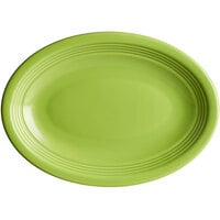 Acopa Capri 9 3/4" x 7" Bamboo Green Oval Stoneware Coupe Platter - 12/Case