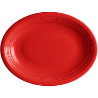 Acopa Capri 11 1/2" x 8 3/4" Passion Fruit Red Oval Stoneware Coupe Platter - 12/Case