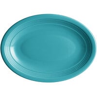 Acopa Capri 9 3/4" x 7" Caribbean Turquoise Oval Stoneware Coupe Platter - 12/Case