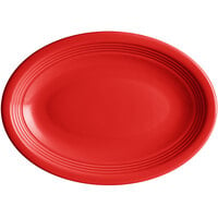 Acopa Capri 9 3/4 inch x 7 inch Passion Fruit Red Oval Stoneware Coupe Platter - 12/Case