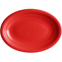 Acopa Capri 9 3/4" x 7" Passion Fruit Red Oval Stoneware Coupe Platter - 12/Case