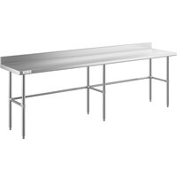 Regency 24 inch x 108 inch 14-Gauge 304 Stainless Steel Commercial Open Base Work Table with 4 inch Backsplash