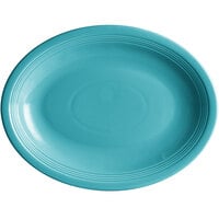 Acopa Capri 13 3/4" x 10 1/2" Caribbean Turquoise Oval Stoneware Coupe Platter - 12/Case