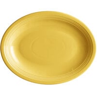 Acopa Capri 13 3/4" x 10 1/2" Citrus Yellow Oval Stoneware Coupe Platter - 12/Case