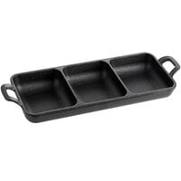 Valor 9" x 3" Three Compartment Pre-Seasoned Rectangular Mini Cast Iron Divided Server with Handles