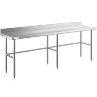 Regency 24 inch x 96 inch 14-Gauge 304 Stainless Steel Commercial Open Base Work Table with 4 inch Backsplash