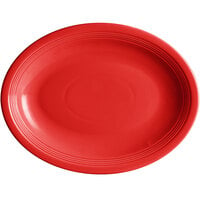 Acopa Capri 13 3/4" x 10 1/2" Passion Fruit Red Oval Stoneware Coupe Platter - 12/Case
